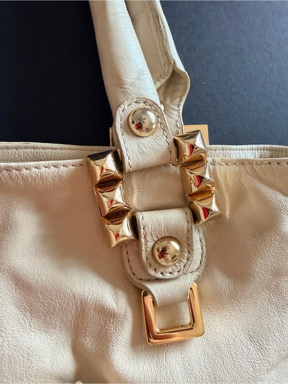 Betsey Johnson Vintage Cream leather satchel tote, buttery soft, gold hardware